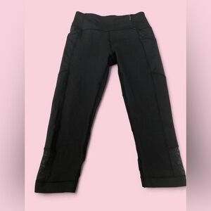 CALIA Stay The Path Cropped Mesh Capri Leggings Pockets Black Women Size M.